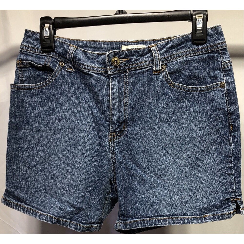 St Johns Bay shorts 6 blue denim flat front 28"W pockets Slits Mid rise Y2K